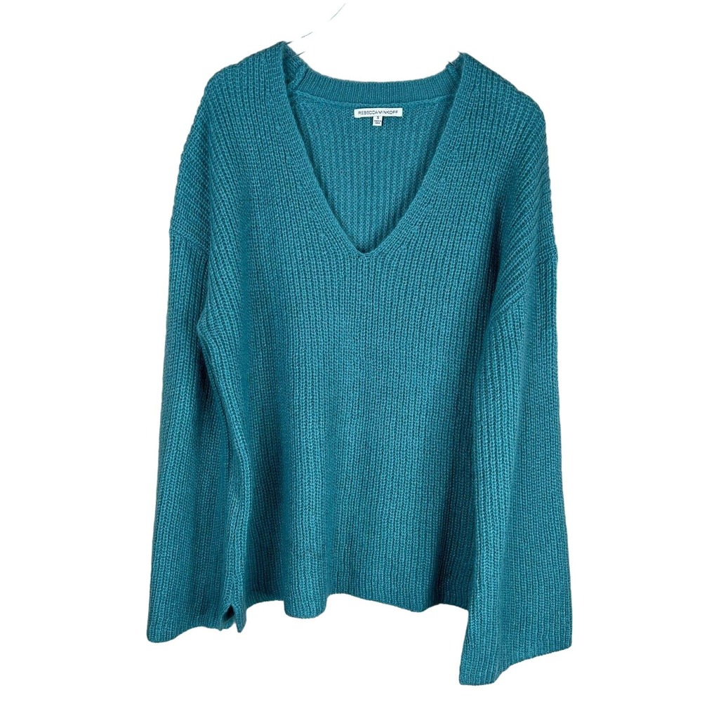 Rebecca Minkoff Women's V-Neck Pullover Sweater Long Sleeve Blue Small Chunky